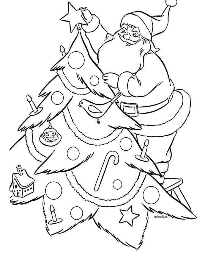 Дед Мороз урашает елку