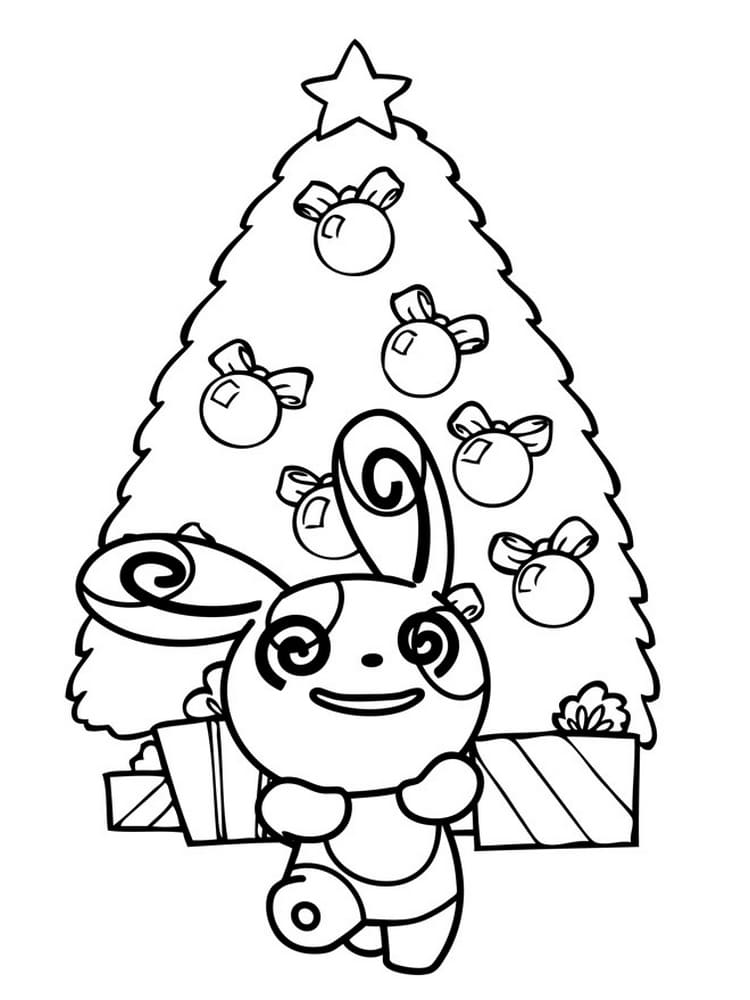 Покемон возле новогодней елки