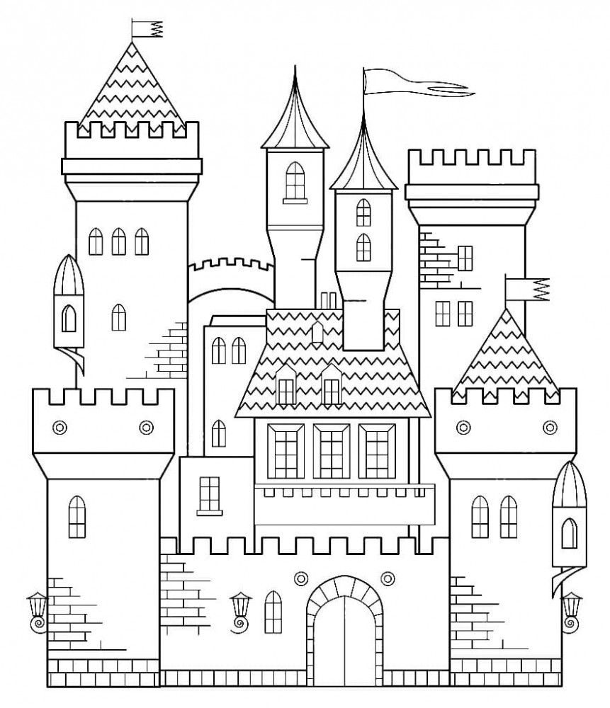 Замок из кирпичиков раскраска