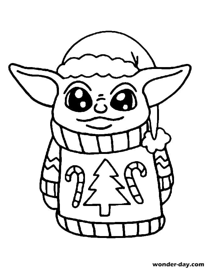 Маленький Йода в новогоднем свитере и шапке