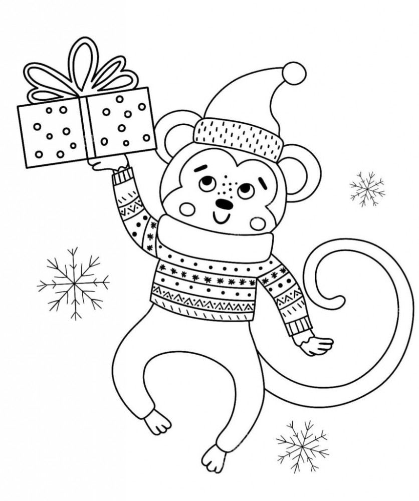 Скачать и распечатать новогодние раскраски 2016 года обезьяны