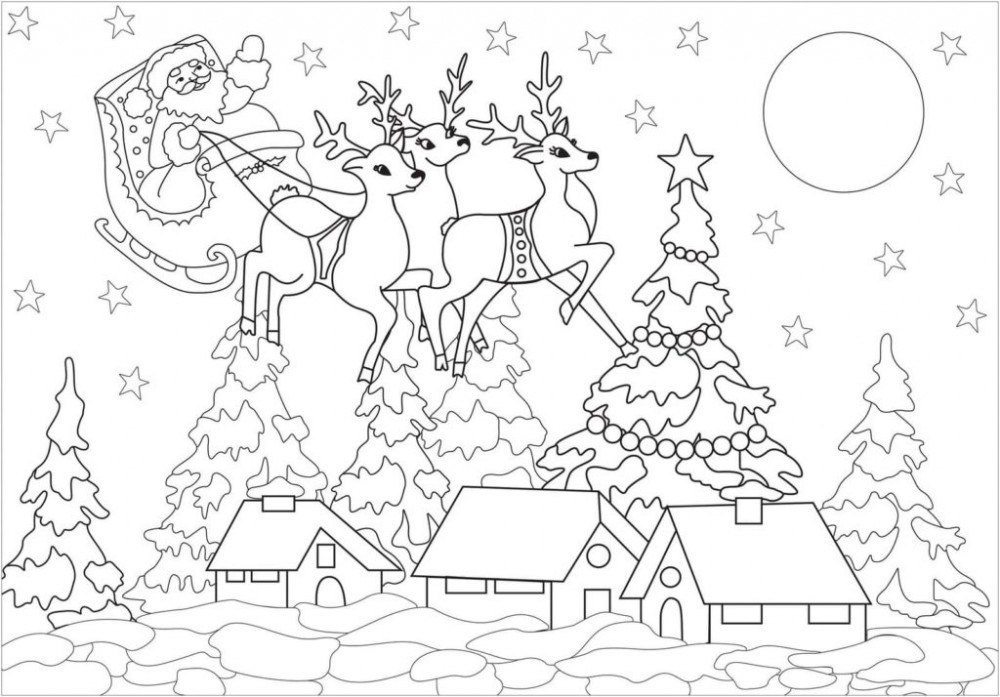 Дед Мороз с оленями пролетают над городом