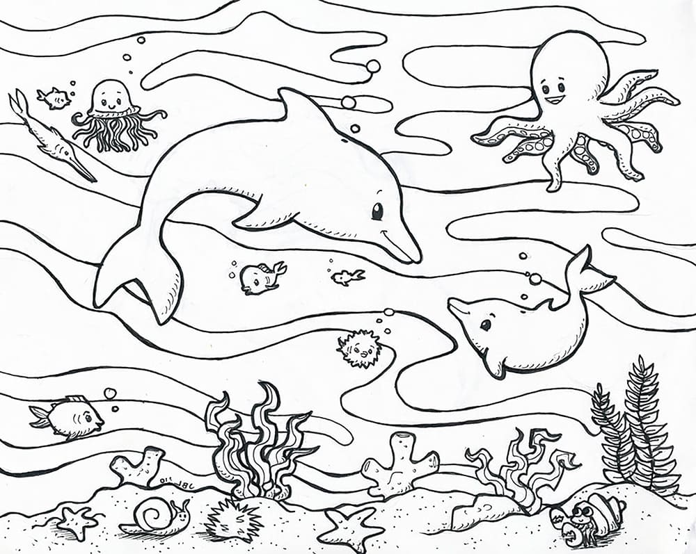 Дельфины показывают трюки под водой