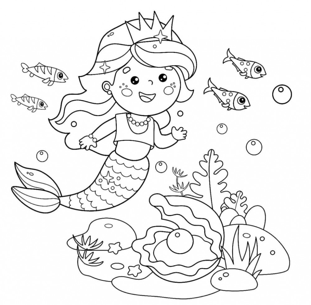 Принцесса, коралловый риф с рыбами, жемчужными раковинами и морской звездой