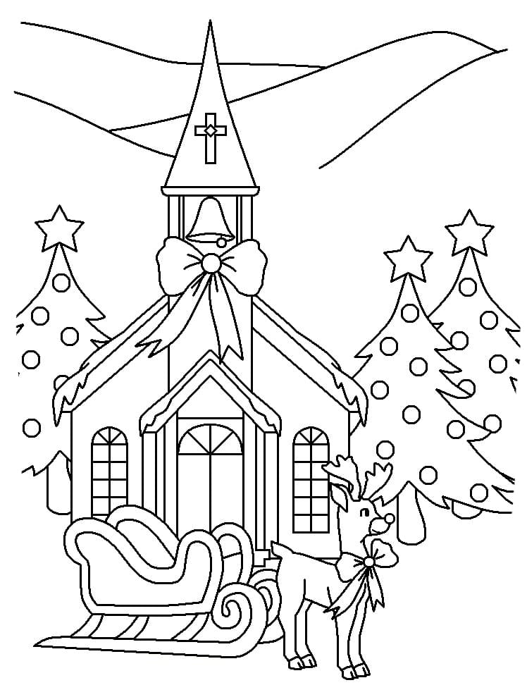 Рождественская раскраска с церковью