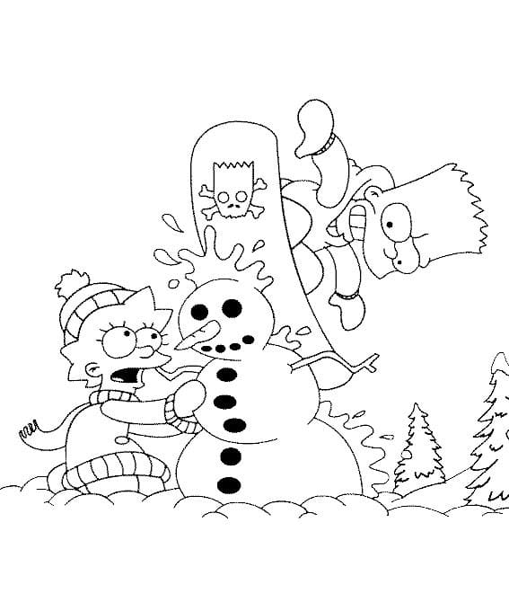 Барт – любитель похулиганить На этот раз он разрушил снеговика, которого слепила его сестра