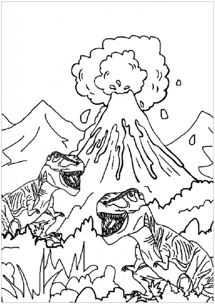 Тираннозавры возле вулкана