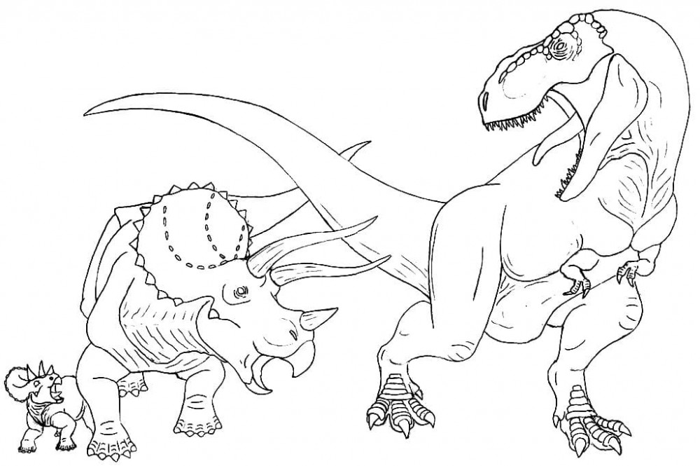 Трицератопс и Тираннозавр сражаются