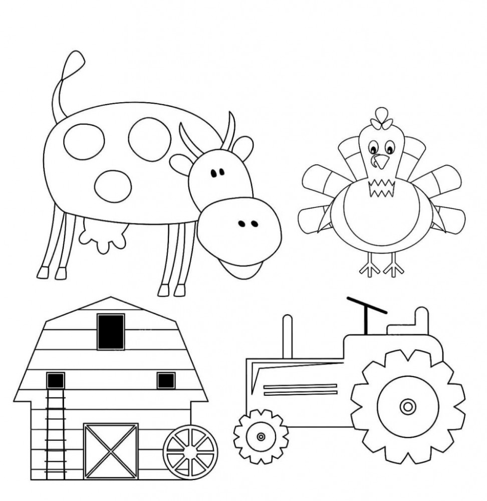 Корова, индюк, дом, трактор
