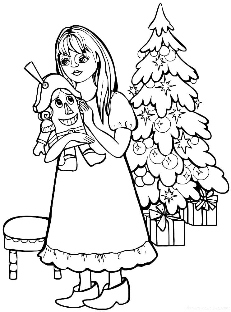 Девочка держит деревянного щелкунчика