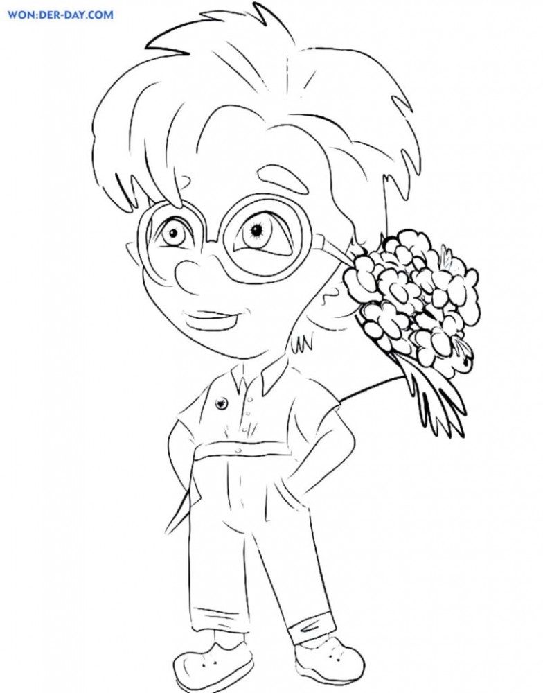 Мальчик с букетом цветов