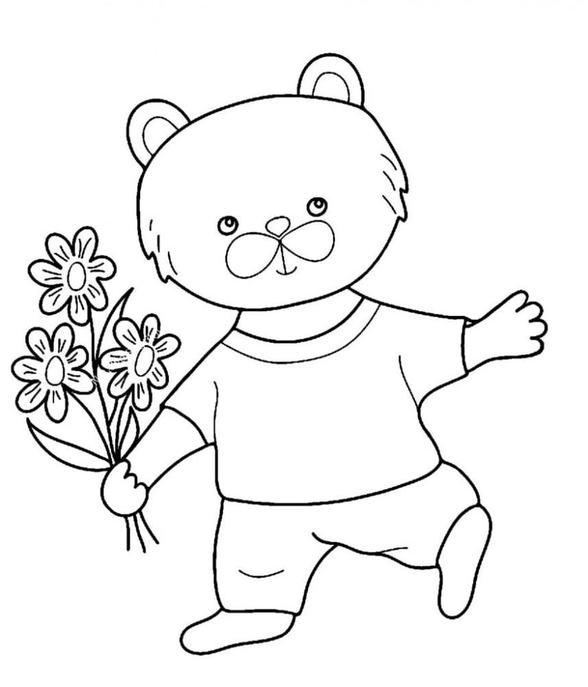 Медведь с цветами для мамы