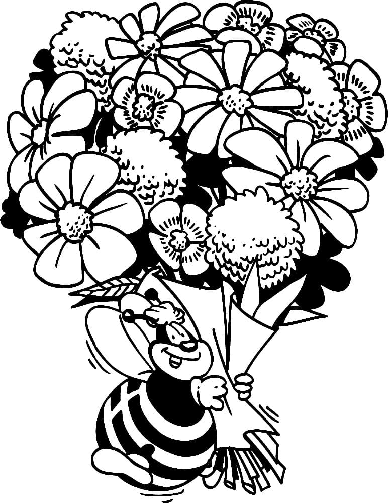 Пчела с букетом цветов