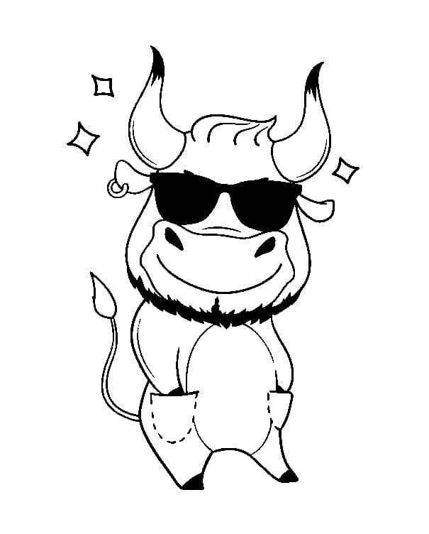 Крутой мультяшный бык в солнечных очках