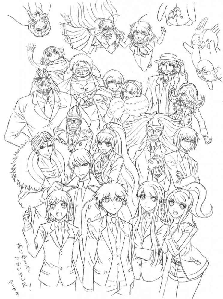 Много персонажей из аниме Данганронпа на одной картинке