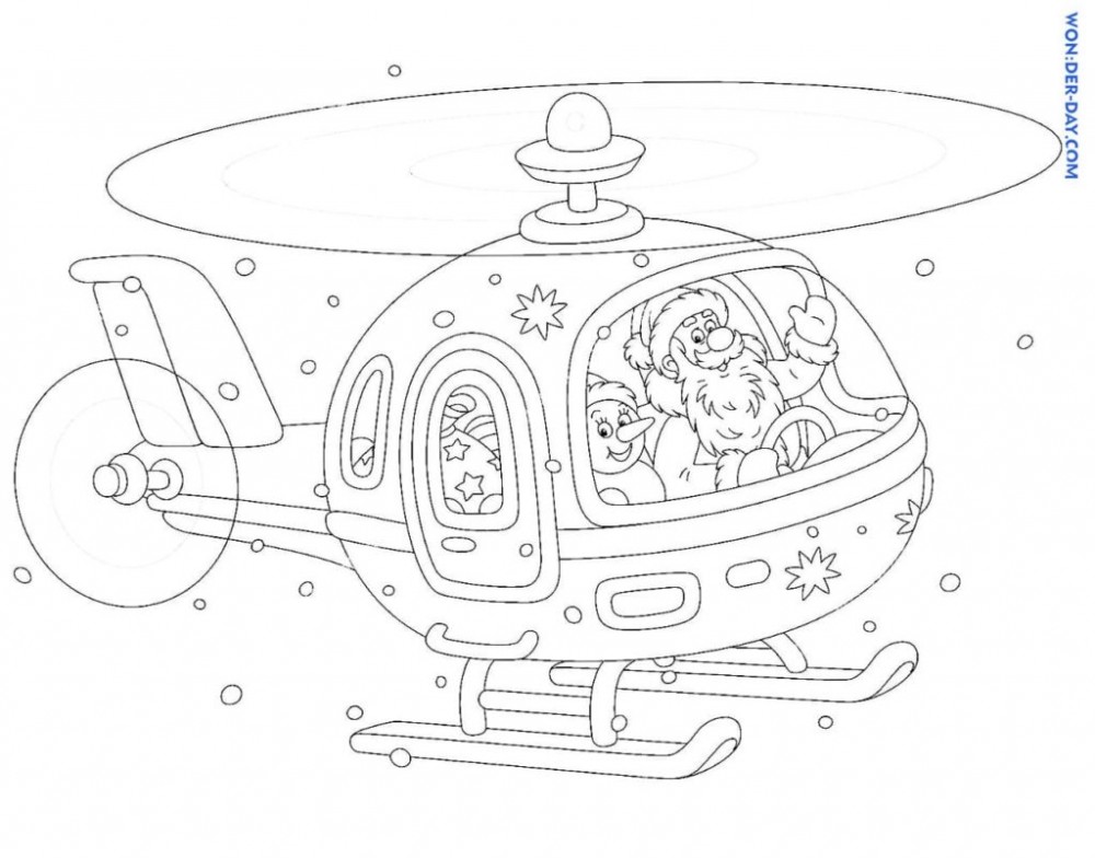 Дед Мороз и снеговик на вертолете